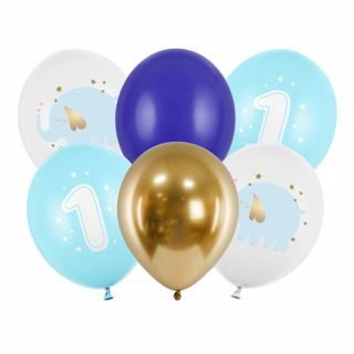 Balloons "One Year", Pastel Blue (6 pcs.)