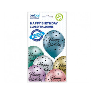 Balloons "Happy Birthday" with Dots (6 pcs.)