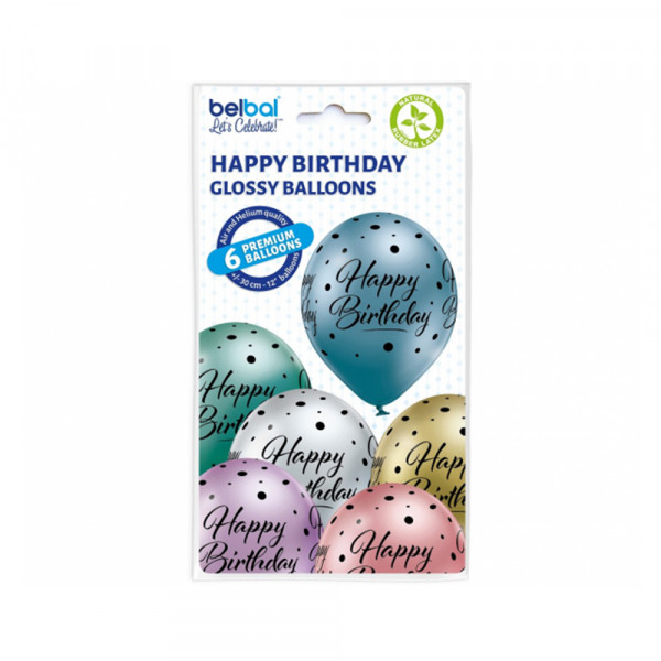 Balloons "Happy Birthday" with Dots (6 pcs.) Balloons "Happy Birthday" with Dots (6 pcs.)