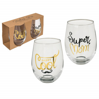 Set of Glasses "Super Mom & Cool Daddy"