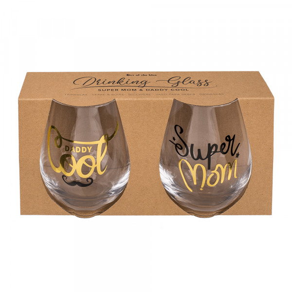 Set of Glasses "Super Mom & Cool Daddy" Set of Glasses "Super Mom & Cool Daddy"