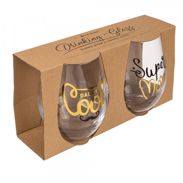 Set of Glasses "Super Mom & Cool Daddy" Set of Glasses "Super Mom & Cool Daddy"