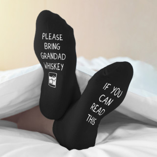 Socks with print on soles "If you can read this, please bring me a whiskey"