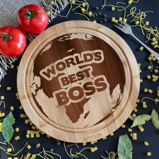 Round Bamboo Cutting Board "World's Best Boss"