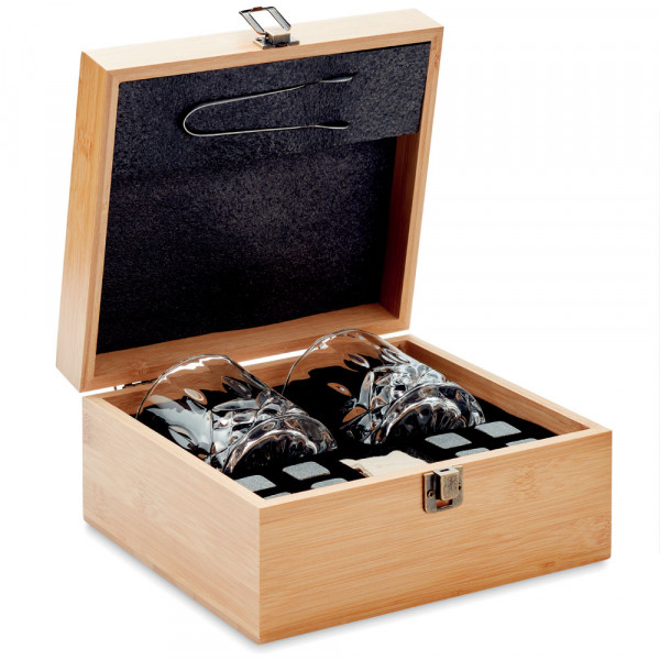 Luxury whiskey glass set in a bamboo box "BOSS"