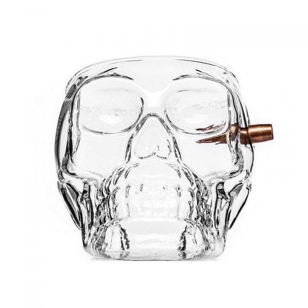 Skull-shaped goblet with bullet