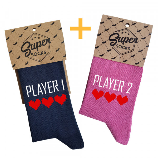 Couple's socks set "Player 1 and Player 2"