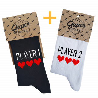 Couple's socks set "Player 1 and Player 2"