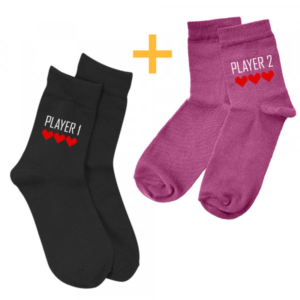 Couple's socks set "Player 1 and Player 2"