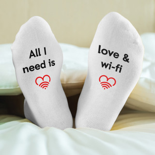 Women's socks with print on the soles "Love & Wifi"