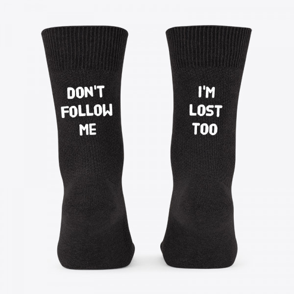 Socks with print on the back "Don't follow me"