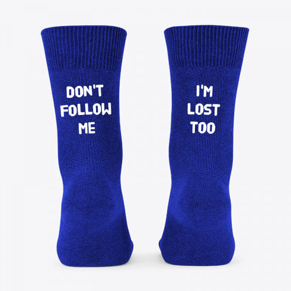 Socks with print on the back "Don't follow me"