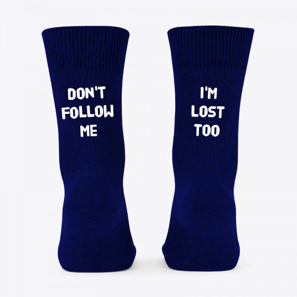 Socks with print on the back "Don't follow me"