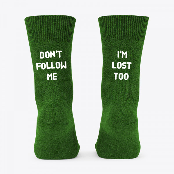 Socks with print on the back "Don't follow me"