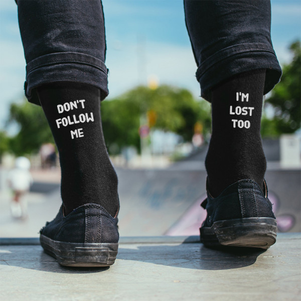 Socks with print on the back "Don't follow me"