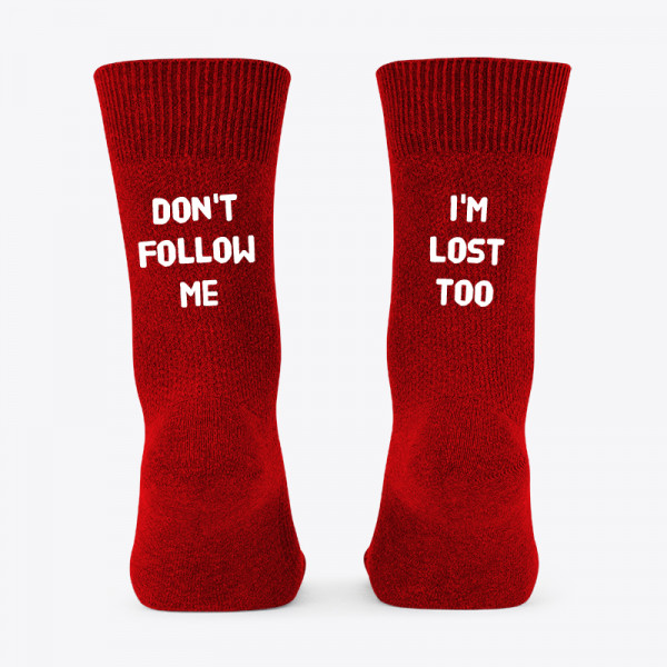 Socks with print on the back "Don't follow me"