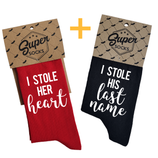 Couple's socks set "Stolen heart and last name"