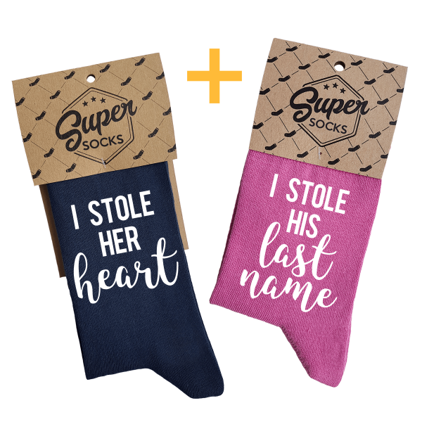 Couple's socks set "Stolen heart and last name" Couple's socks set "Stolen heart and last name"