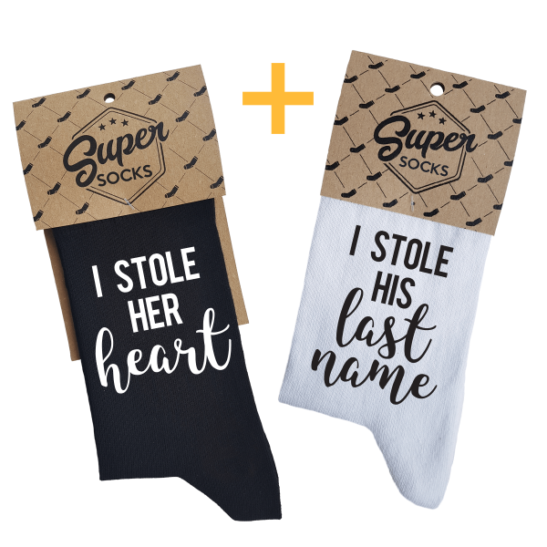 Couple's socks set "Stolen heart and last name" Couple's socks set "Stolen heart and last name"