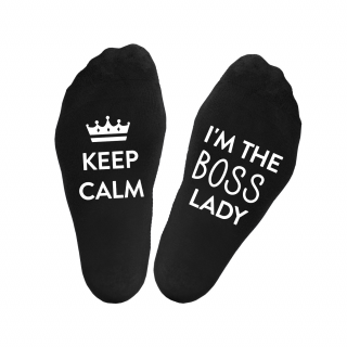 Women's socks with print on the soles „Keep calm.I'm the boss lady“