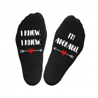 Women's socks with print on the soles „I know. I'm adorable“