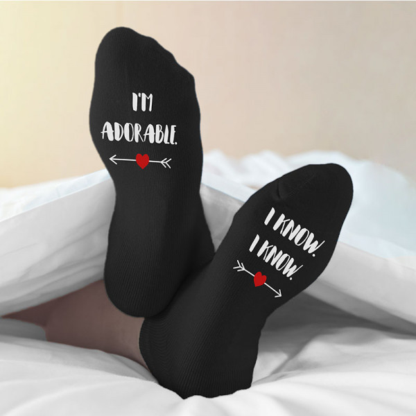 Women's socks with print on the soles „I know. I'm adorable“ Women's socks with print on the soles „I know. I'm adorable“