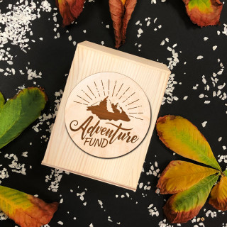 Engraved Wooden Money Box "Adventure Fund"