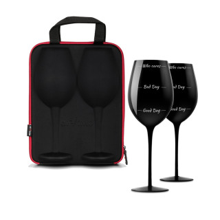 Set of Giant Black Wine Glasses "Who Cares"