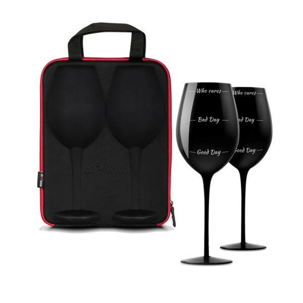 Set of Giant Black Wine Glasses "Who Cares"