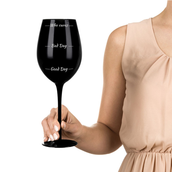 Set of Giant Black Wine Glasses "Who Cares"