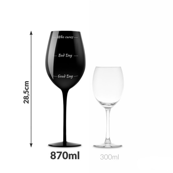 Set of Giant Black Wine Glasses "Who Cares"