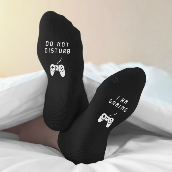 Socks with print on soles "I am gaming, do not disturb"