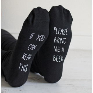 Socks with print on soles "If you can read this, please bring me a beer"