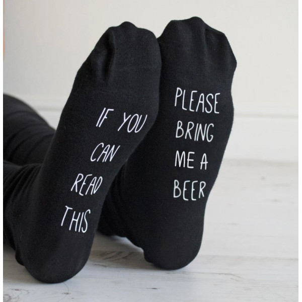 Socks with print on soles "If you can read this, please bring me a beer"