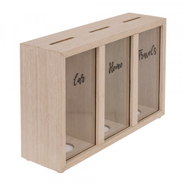 Three-Part Wooden Piggy Bank "Car/Home/Travels"