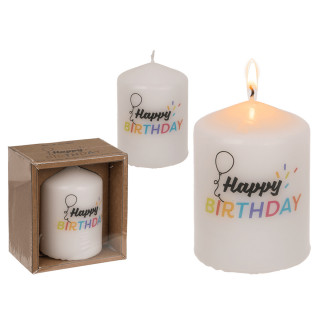 Cylindrical candle "Happy Birthday"