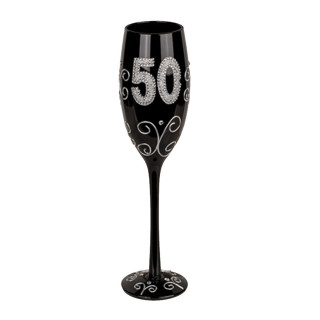 Black champagne glass with number "50"