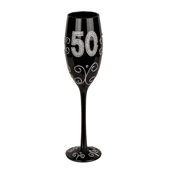 Black champagne glass with number "50" Black champagne glass with number "50"