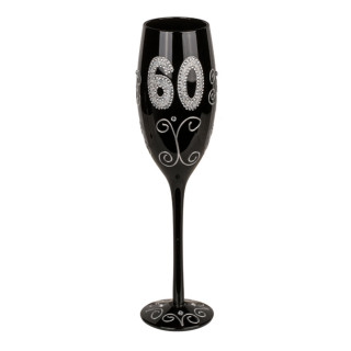 Black champagne glass with number "60"