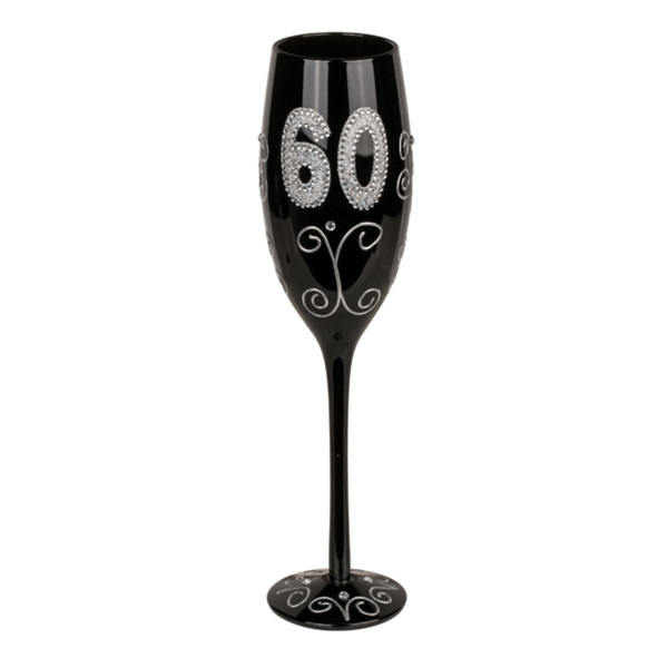 Black champagne glass with number "60" Black champagne glass with number "60"