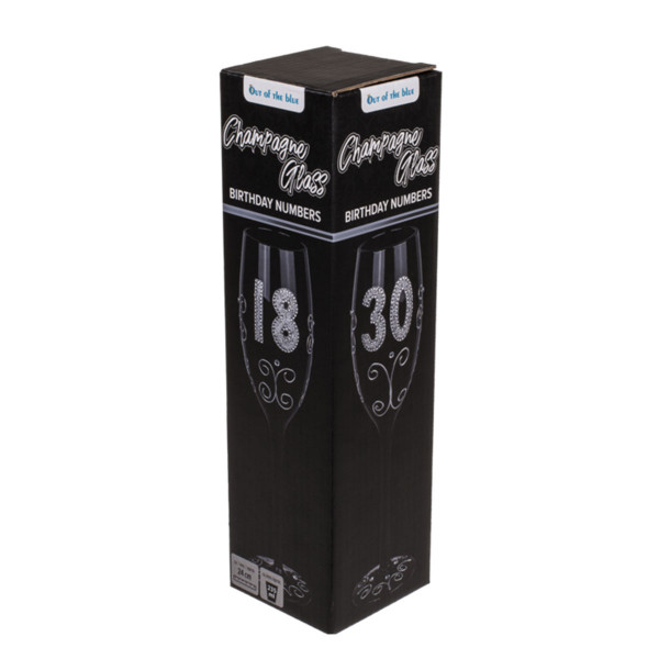 Black champagne glass with number "40" Black champagne glass with number "40"