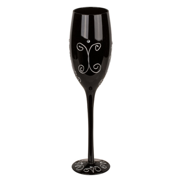 Black champagne glass with number "40" Black champagne glass with number "40"