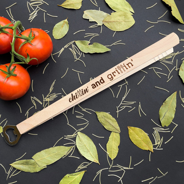 Wooden Tongs - Opener "Chillin' and grillin'" Wooden Tongs - Opener "Chillin' and grillin'"