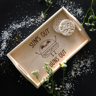 Wooden Breakfast Tray "Sun's out, buns out"