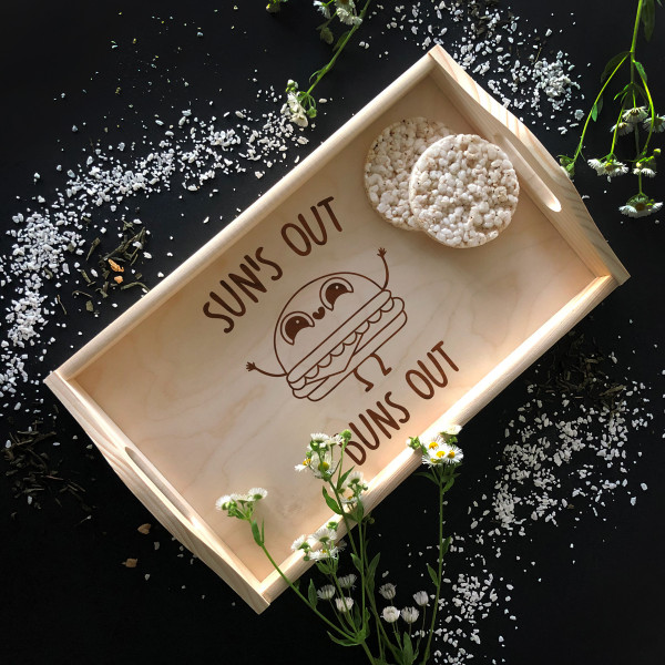 Wooden Breakfast Tray "Sun's out, buns out" Wooden Breakfast Tray "Sun's out, buns out"