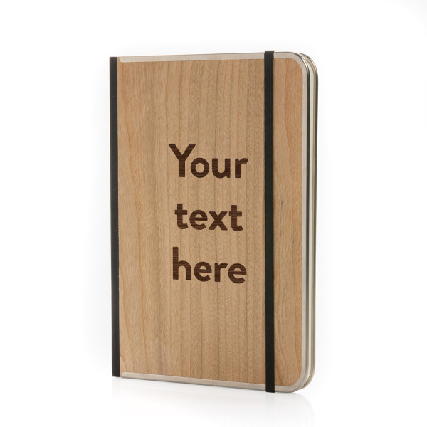 A5 wooden-cover notebook "TREELINE" with your personalized text