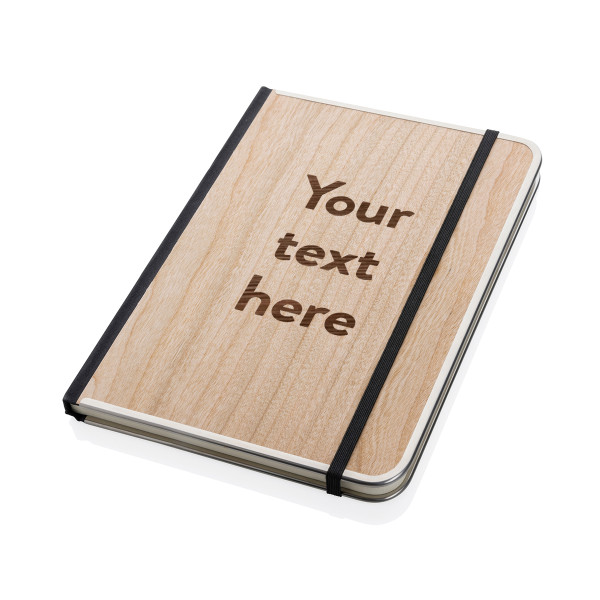 A5 wooden-cover notebook "TREELINE" with your personalized text