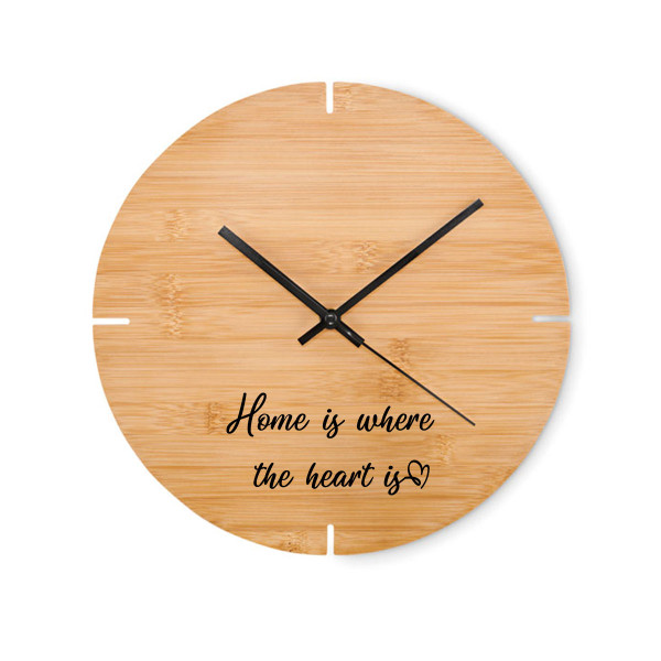 Bamboo wall clock "Home is where the heart is"