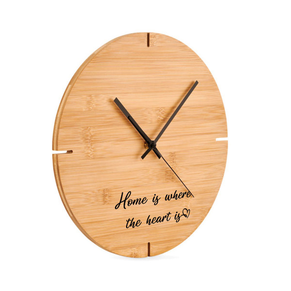 Bamboo wall clock "Home is where the heart is"