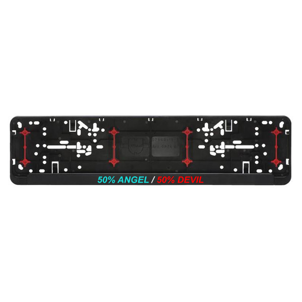Car number plate frame "50% Angel / 50% Devil" Car number plate frame "50% Angel / 50% Devil"